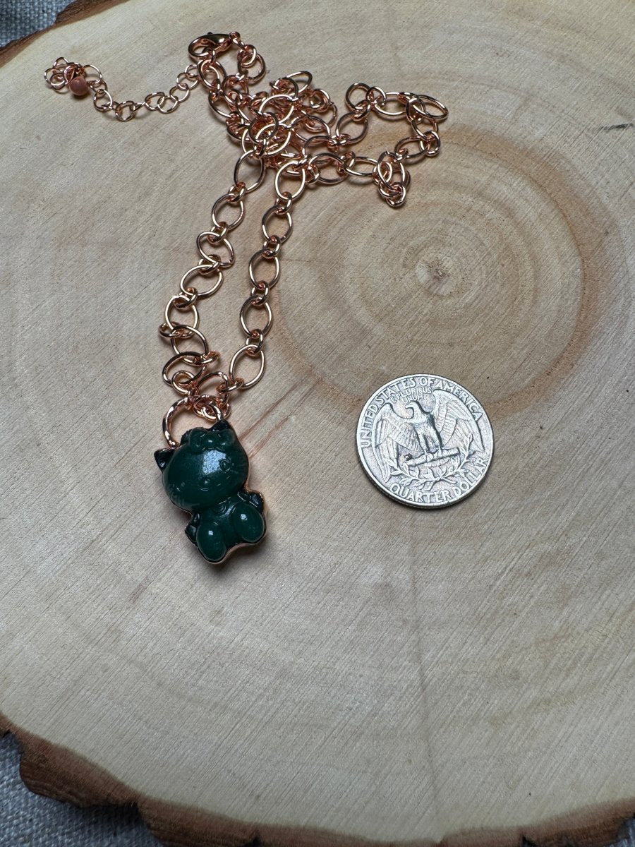 Green Aventurine Hello Kitty Necklace | Copper Ashes