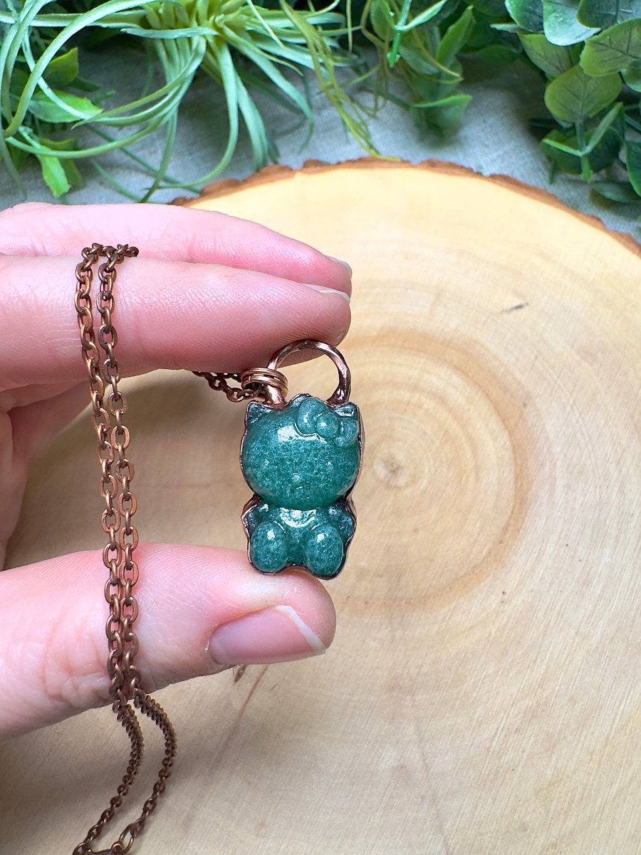 Green Aventurine Hello Kitty Necklace | Copper Ashes