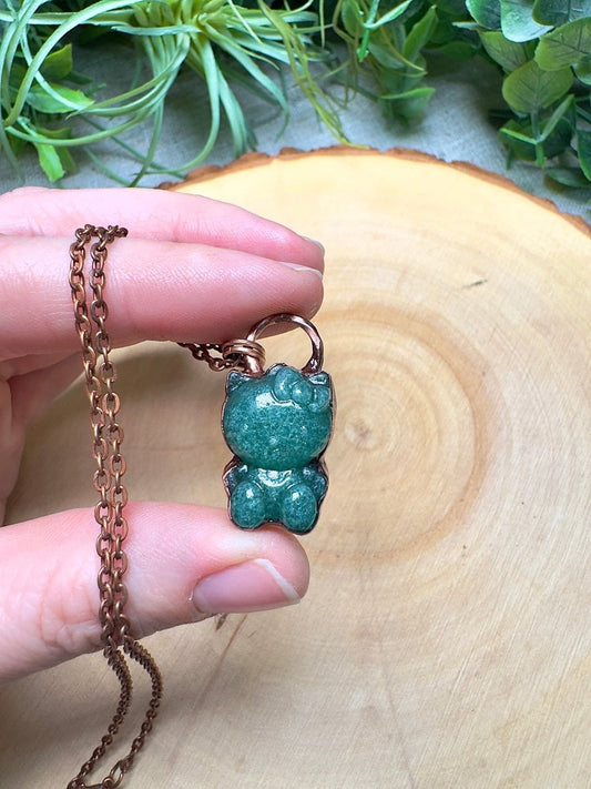 Green Aventurine Hello Kitty Necklace | Copper Ashes
