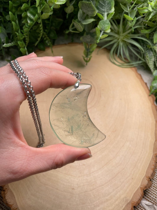Green Fluorite Chunky Moon Necklace | Copper Ashes