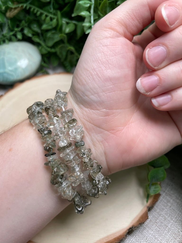 Green Rutile Quartz Chip Bracelet | Copper Ashes