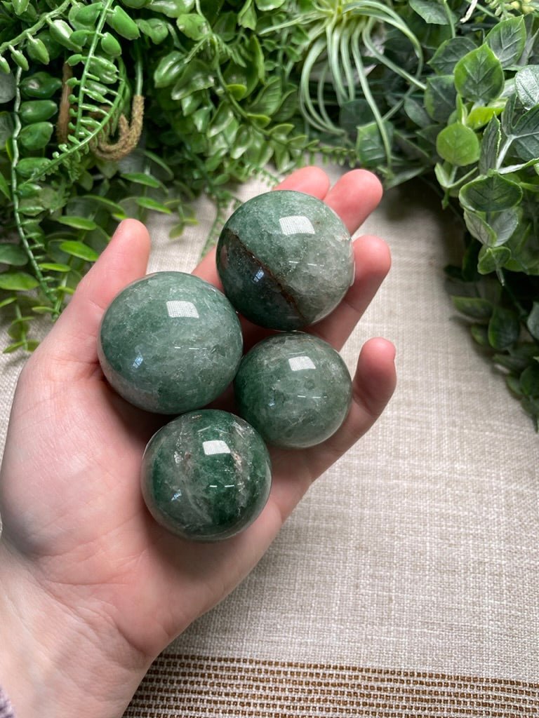 Green Strawberry Quartz Sphere | Copper Ashes