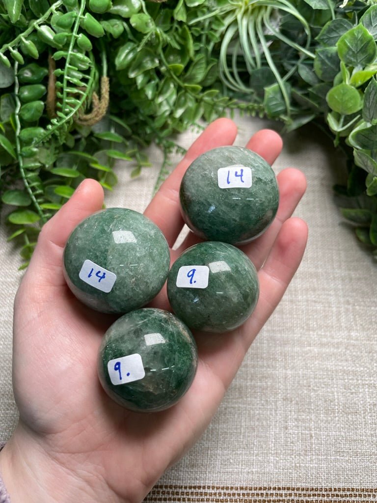 Green Strawberry Quartz Sphere | Copper Ashes