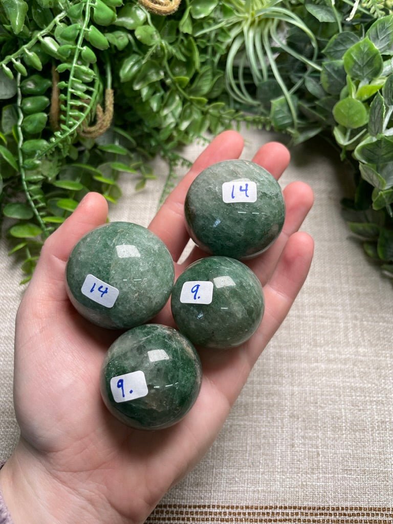 Green Strawberry Quartz Sphere | Copper Ashes