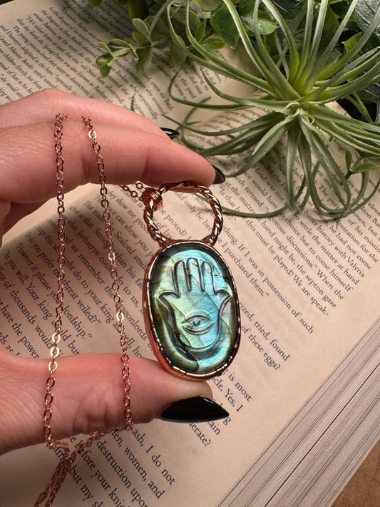Hamsa Evil Eye Labradorite Necklace | Copper Ashes