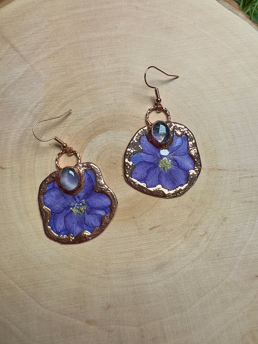 Hazelith - Rose Quartz and Flower Earrings | Copper Ashes