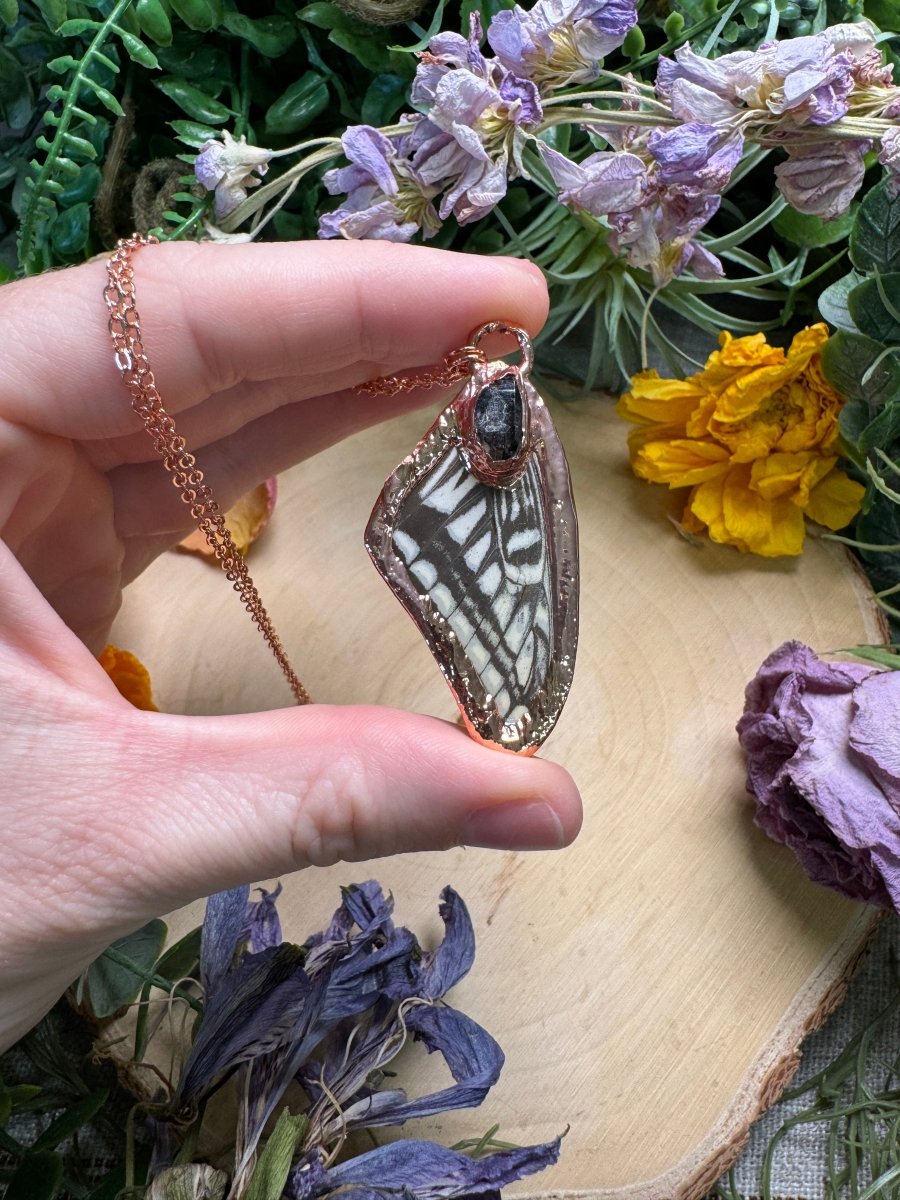 Herkimer Diamond and Butterfly Wing Necklace | Copper Ashes