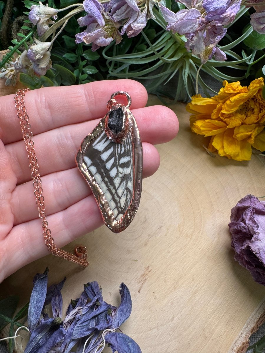 Herkimer Diamond and Butterfly Wing Necklace | Copper Ashes