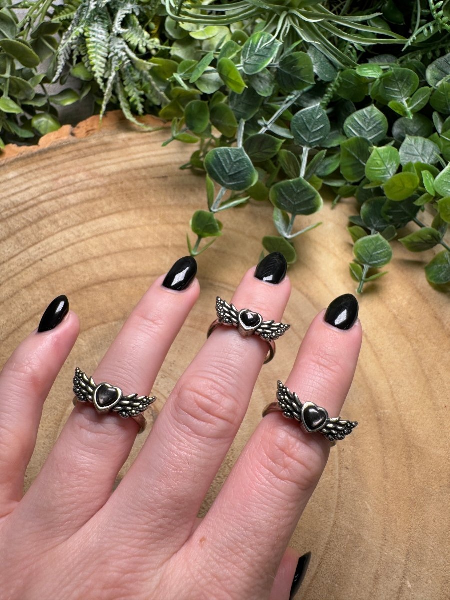 Hypersthene Angel Heart Ring Adjustable | Copper Ashes