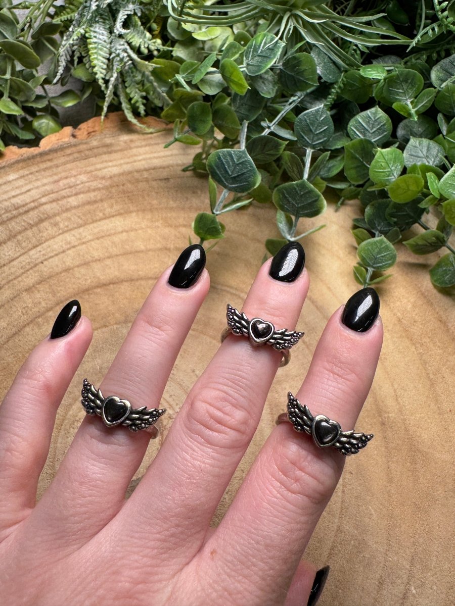 Hypersthene Angel Heart Ring Adjustable | Copper Ashes