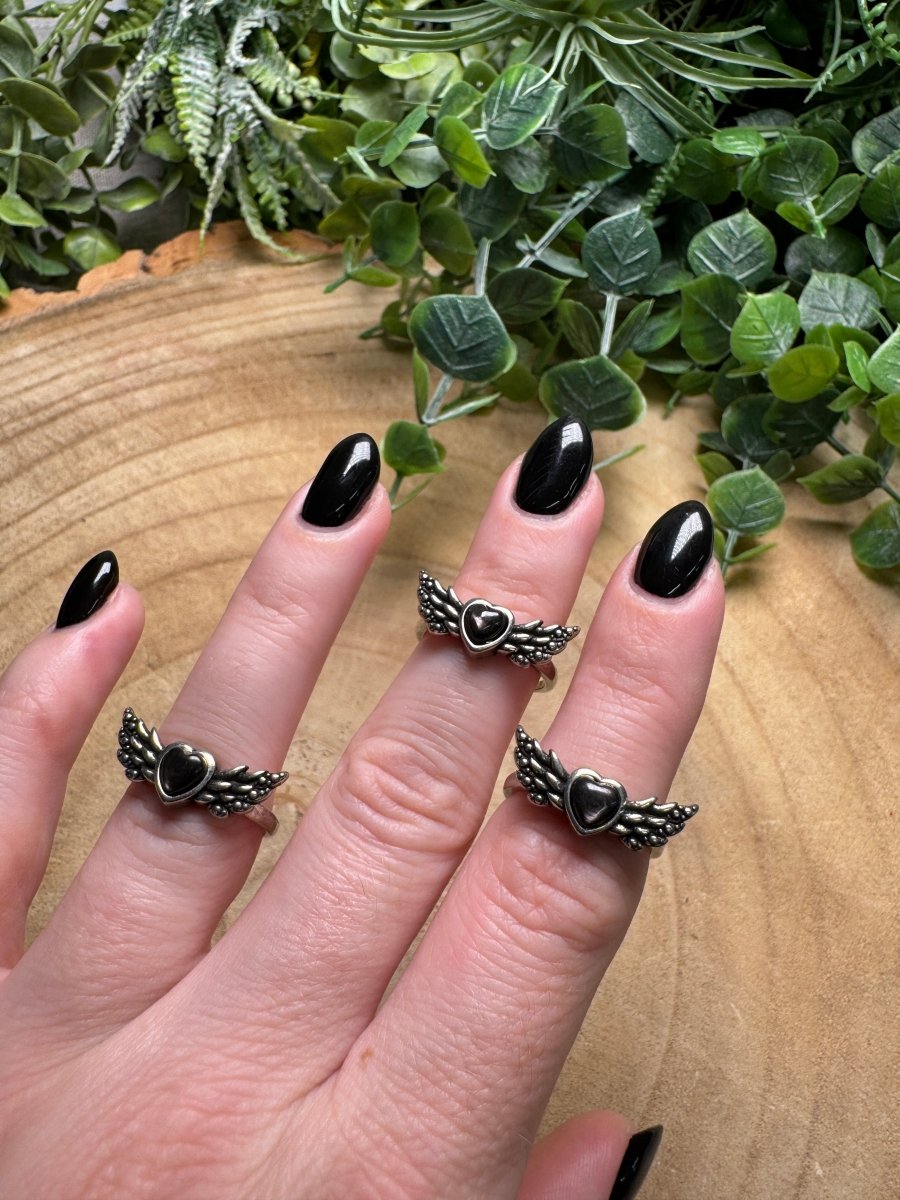 Hypersthene Angel Heart Ring Adjustable | Copper Ashes