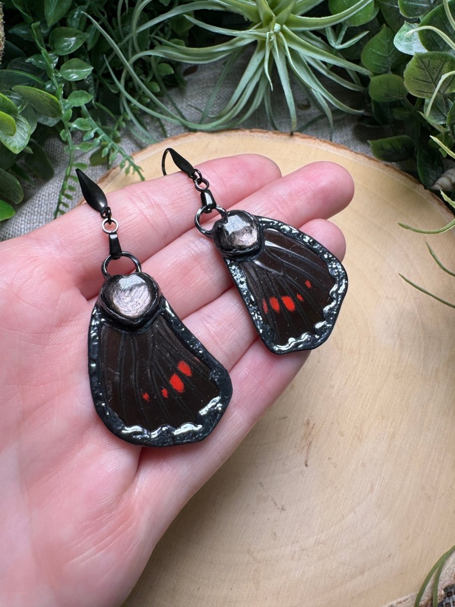 Hypersthene Heart and Butterfly Wing Earrings | Copper Ashes