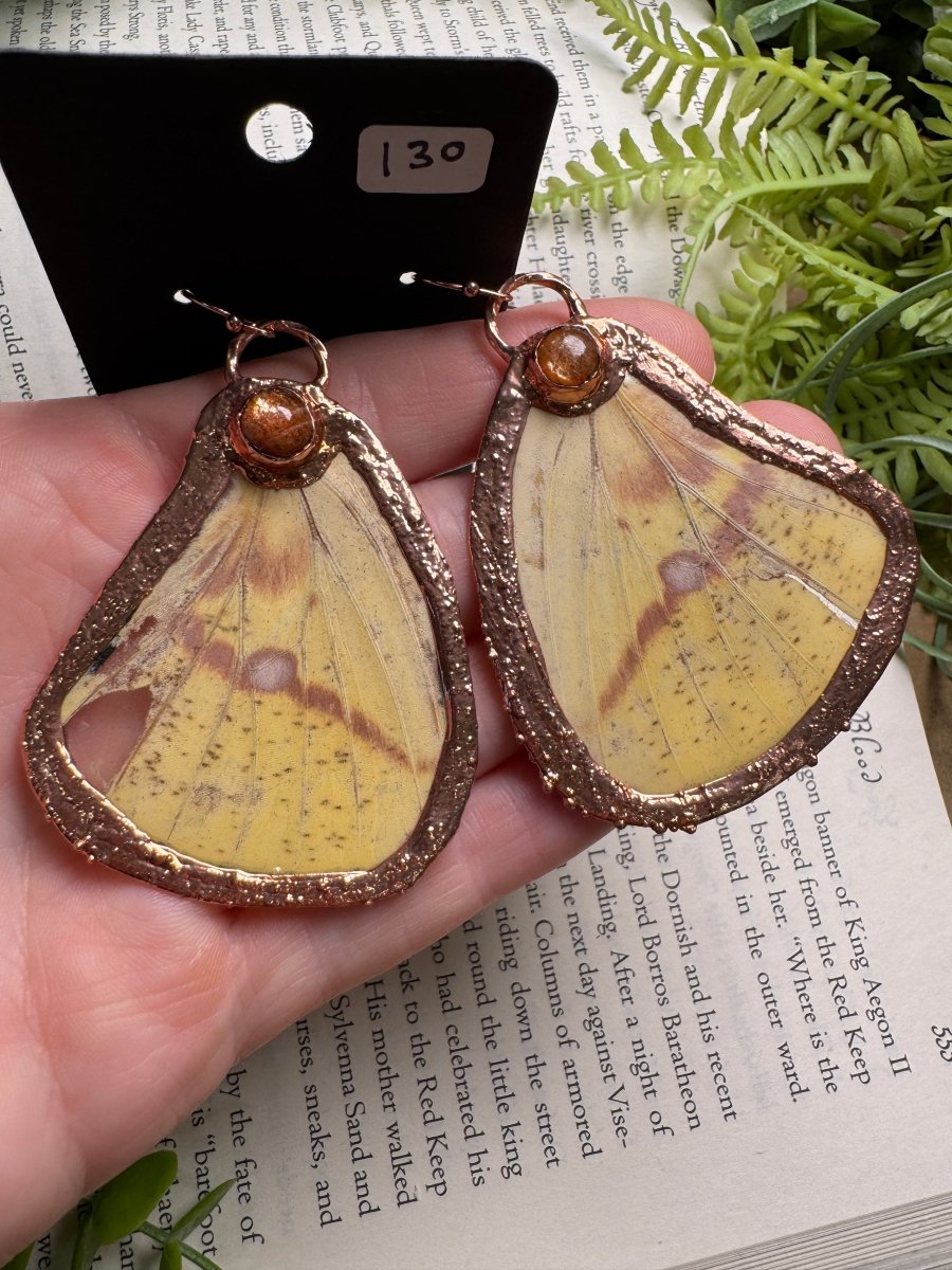 Imperial Moth Wing and Sunstone Earrings | Copper Ashes