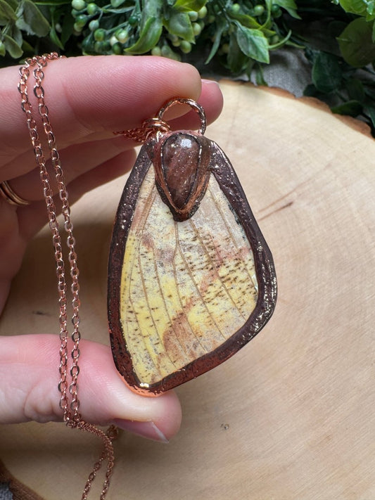 Imperial Moth Wing and Sunstone Necklace | Copper Ashes