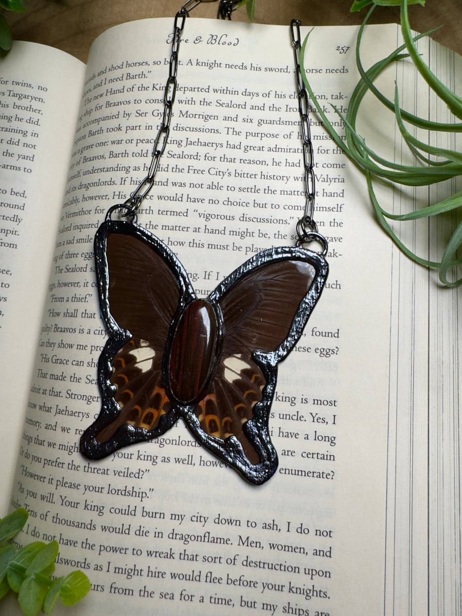 Iron Tigers Eye and Butterfly Wing Statement Necklace | Copper Ashes