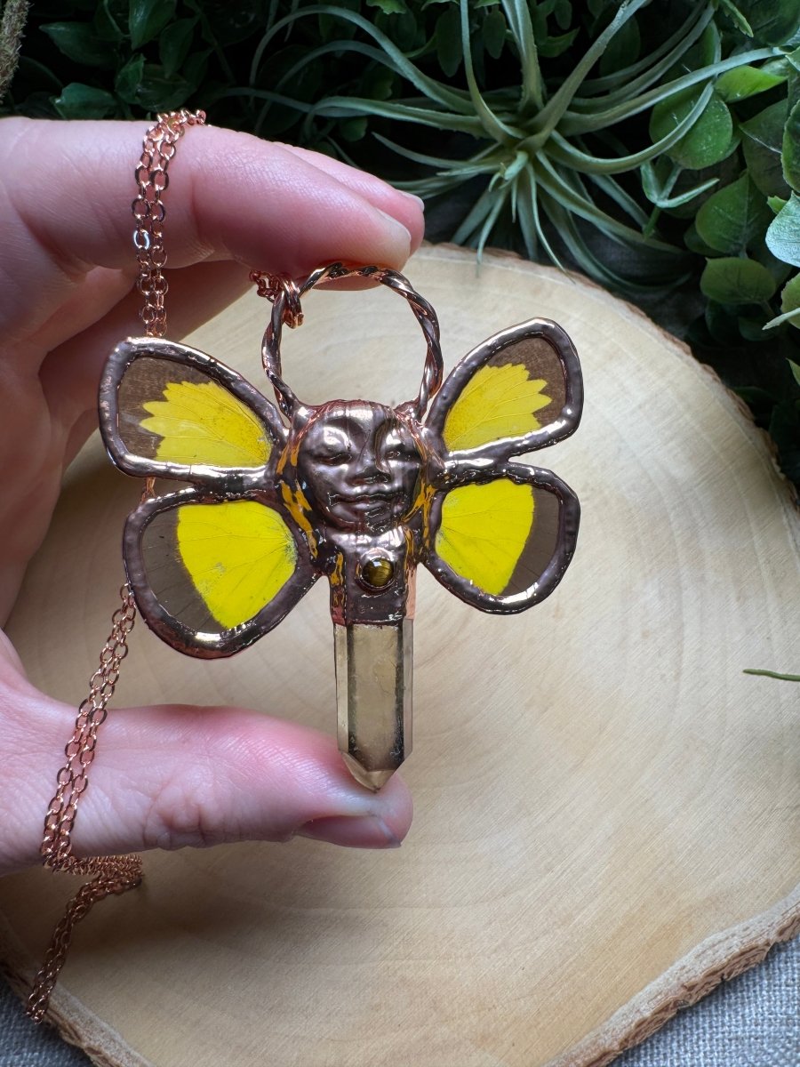 Isla - Tigers Eye, Quartz, and Butterfly Wing Necklace | Copper Ashes