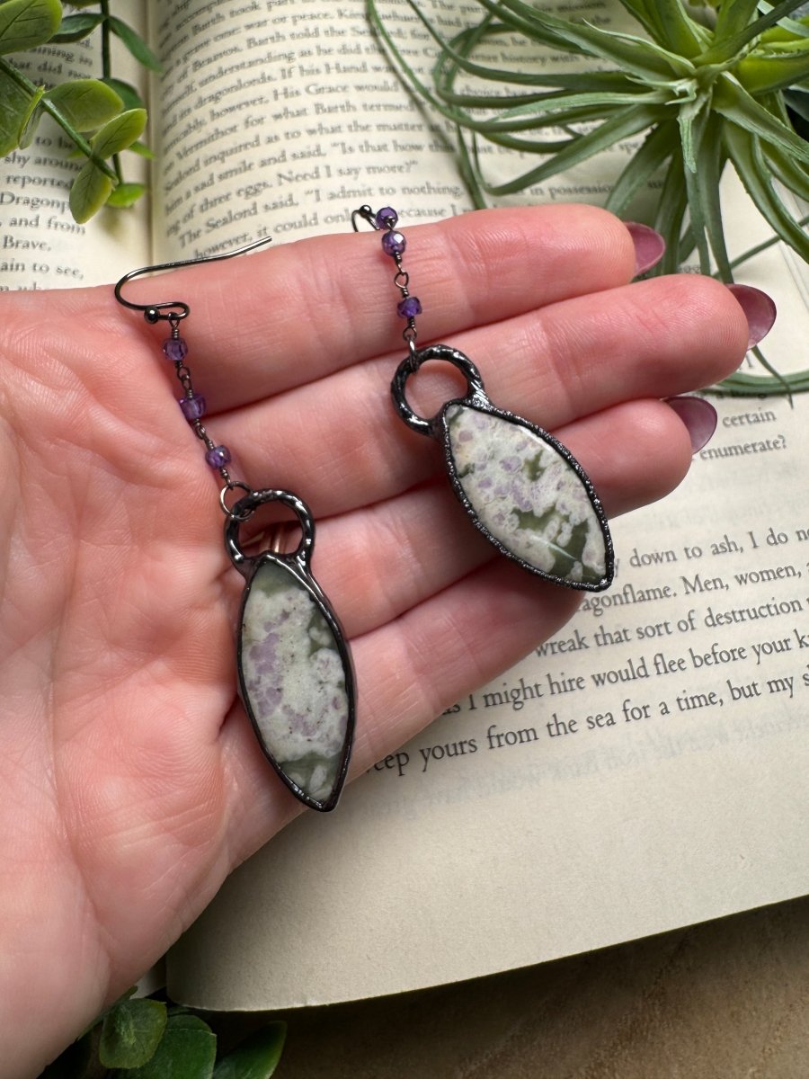 Jasper and Amethyst Dangle Earrings | Copper Ashes