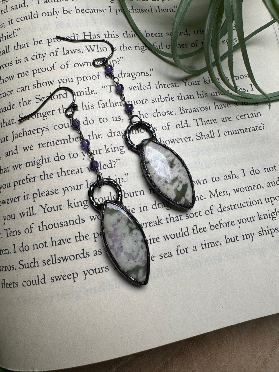 Jasper and Amethyst Dangle Earrings | Copper Ashes