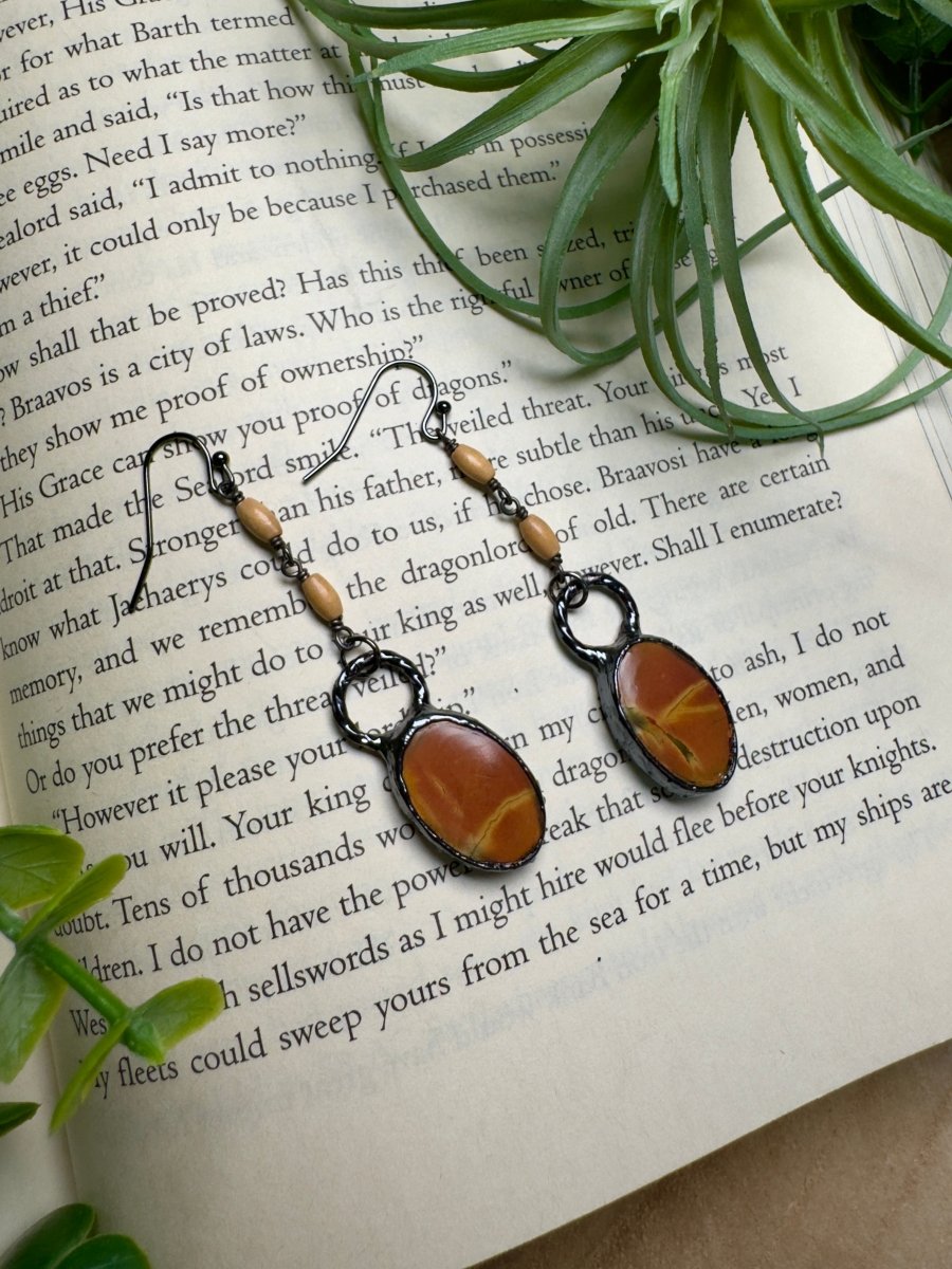 Jasper and Wood Dangle Earrings | Copper Ashes
