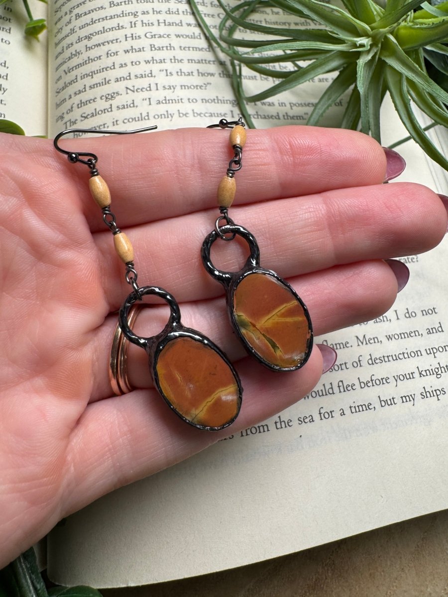 Jasper and Wood Dangle Earrings | Copper Ashes