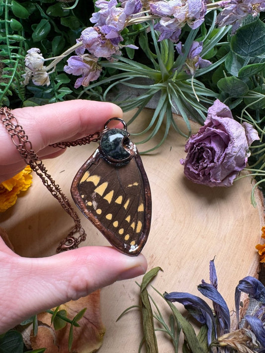 Kambaba Jasper Moon and Butterfly Wing Necklace | Copper Ashes