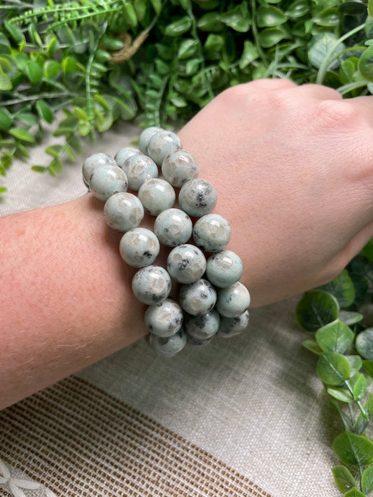 Kiwi Jasper 12mm Beaded Bracelet | Copper Ashes
