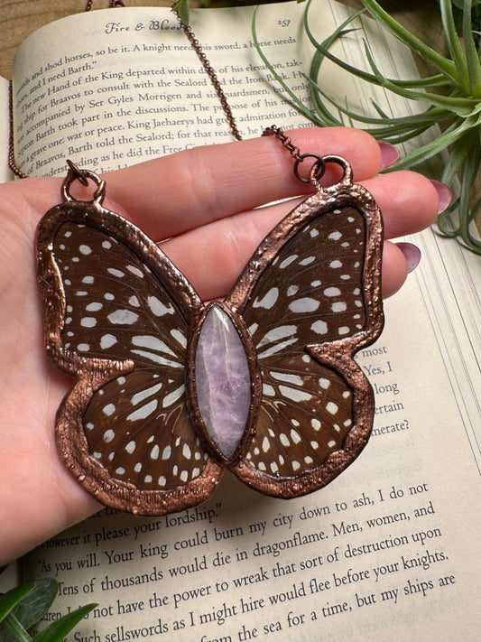 Kunzite and Butterfly Wing Statement Necklace | Copper Ashes