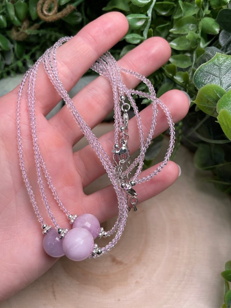 Kunzite and Clear Quartz Choker Necklace | Copper Ashes