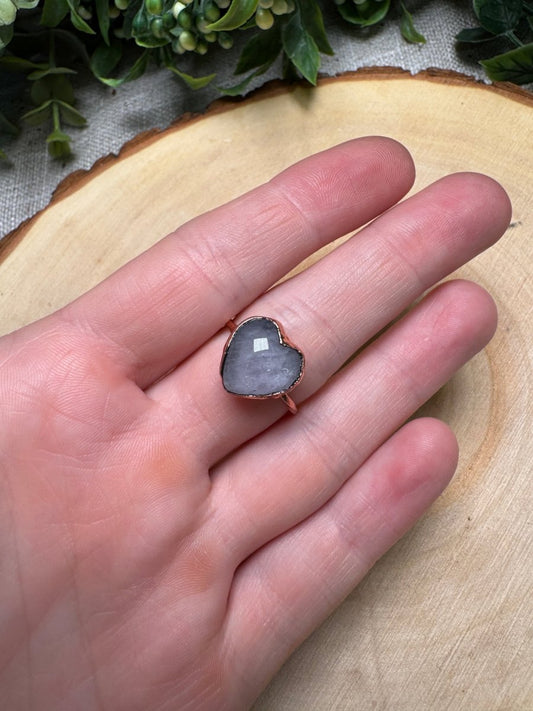Kunzite Heart Ring Size 7.5 | Copper Ashes