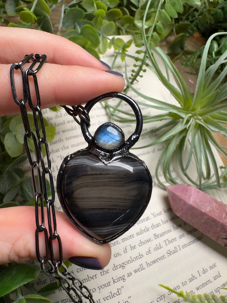 Labradorite and Agate Heart Necklace | Copper Ashes