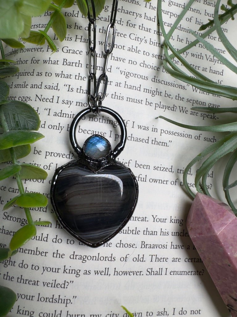 Labradorite and Agate Heart Necklace | Copper Ashes