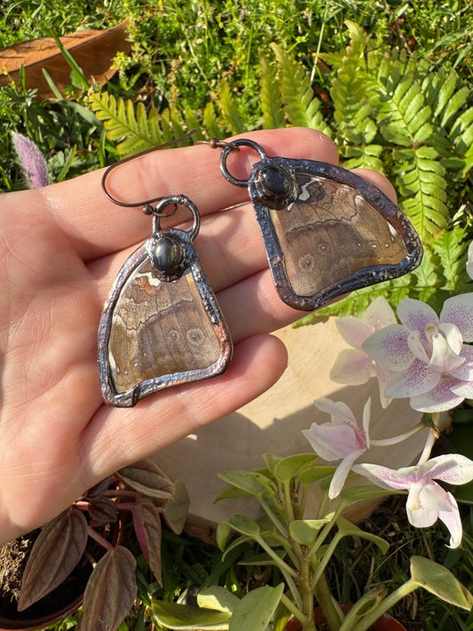 Labradorite and Butterfly Wing Earrings | Copper Ashes