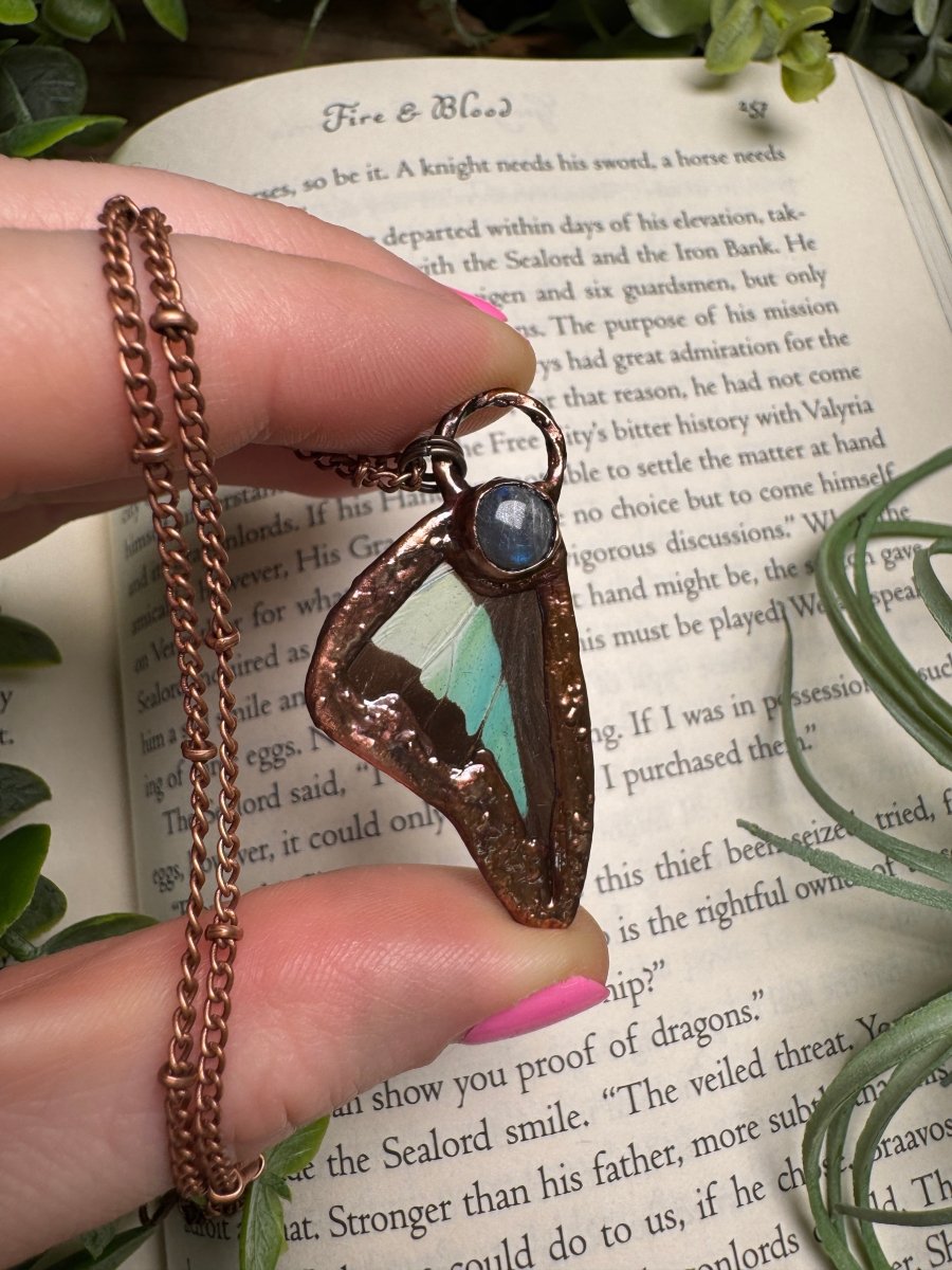 Labradorite and Butterfly Wing Necklace | Copper Ashes