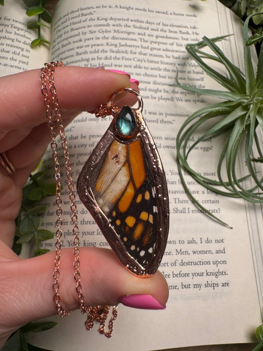 Labradorite and Butterfly Wing Necklace | Copper Ashes