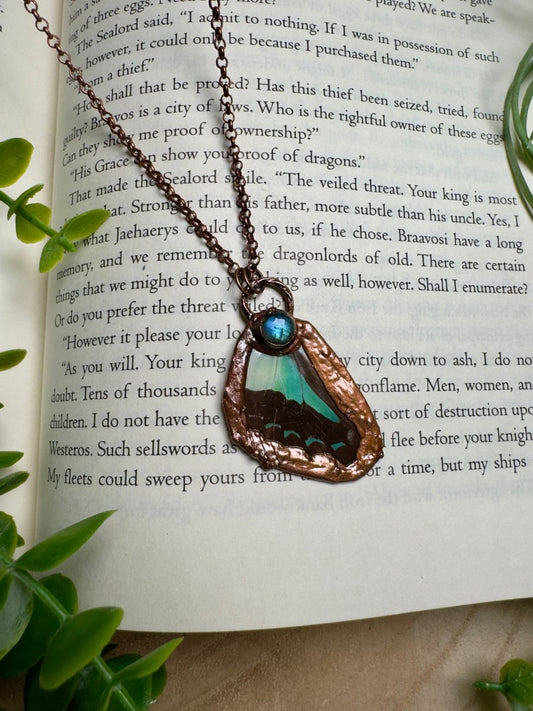 Labradorite and Butterfly Wing Necklace | Copper Ashes