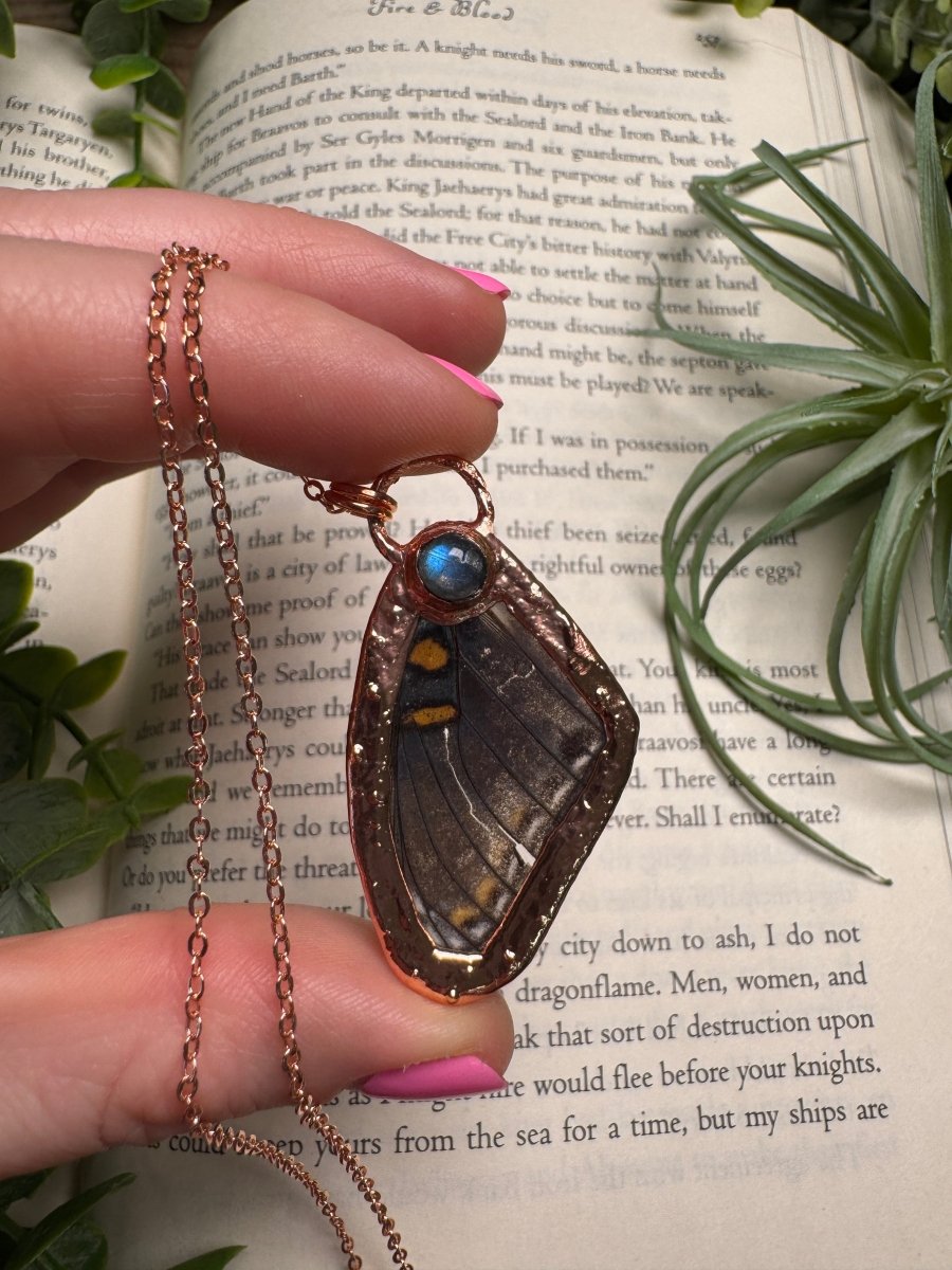 Labradorite and Butterfly Wing Necklace | Copper Ashes