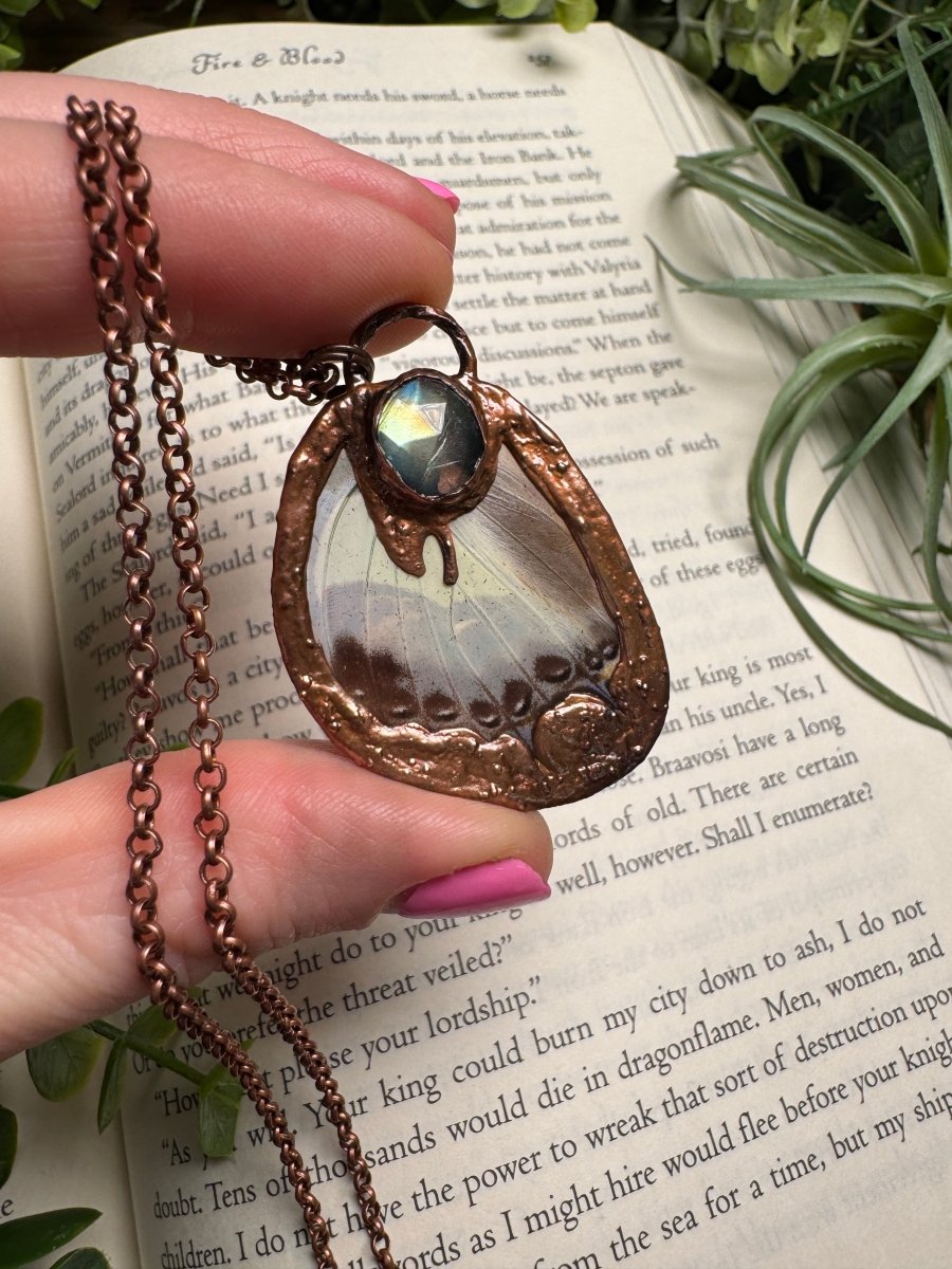Labradorite and Butterfly Wing Necklace | Copper Ashes