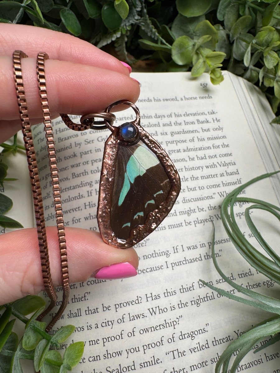 Labradorite and Butterfly Wing Necklace | Copper Ashes