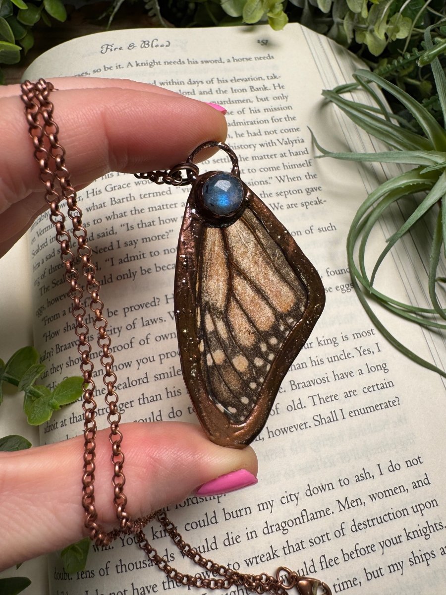 Labradorite and Butterfly Wing Necklace | Copper Ashes