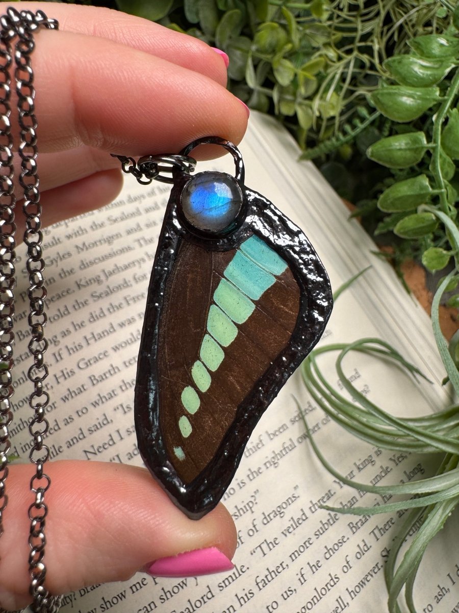 Labradorite and Butterfly Wing Necklace | Copper Ashes