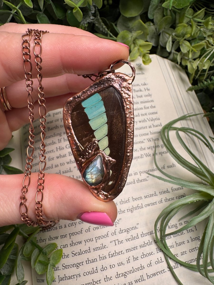 Labradorite and Butterfly Wing Necklace | Copper Ashes