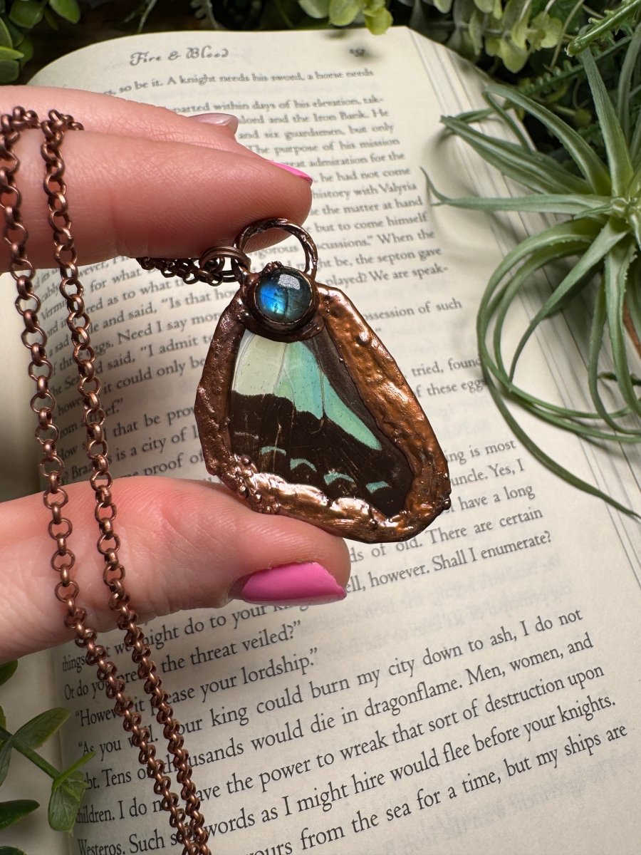 Labradorite and Butterfly Wing Necklace | Copper Ashes