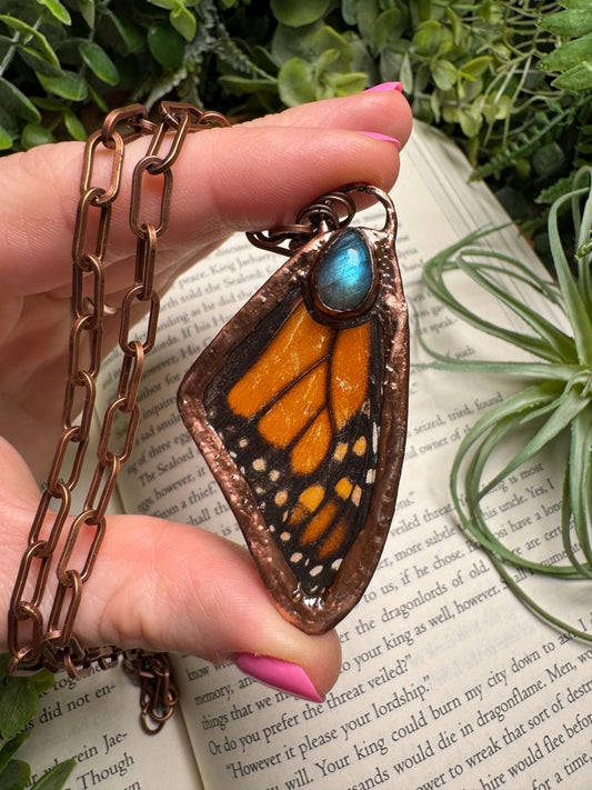 Labradorite and Butterfly Wing Necklace | Copper Ashes