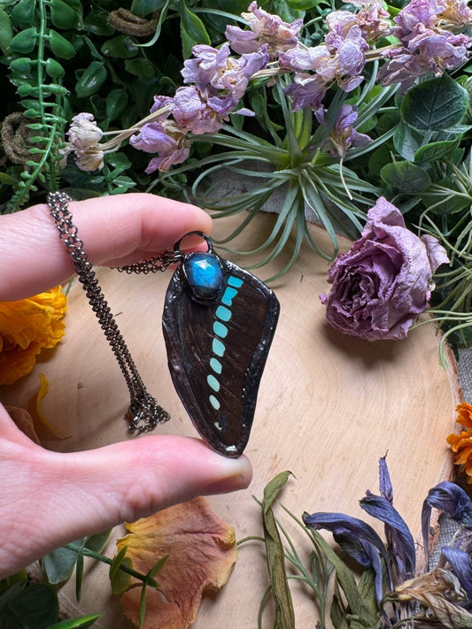 Labradorite and Butterfly Wing Necklace | Copper Ashes
