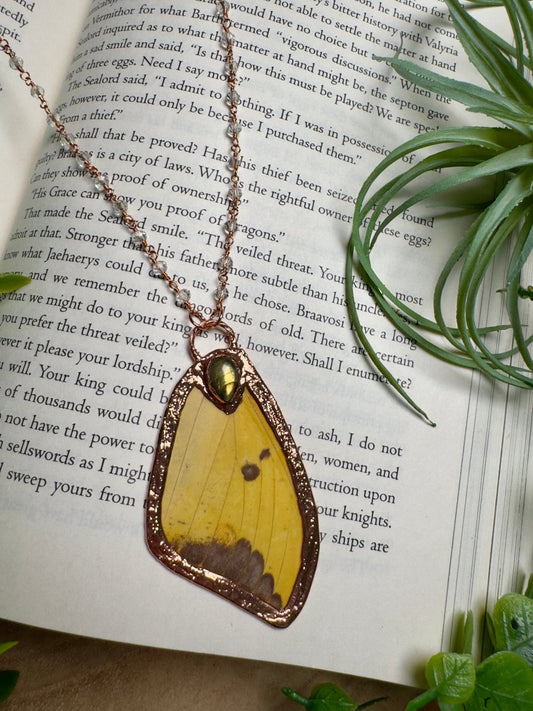 Labradorite and Butterfly Wing Necklace with Beaded Chain | Copper Ashes