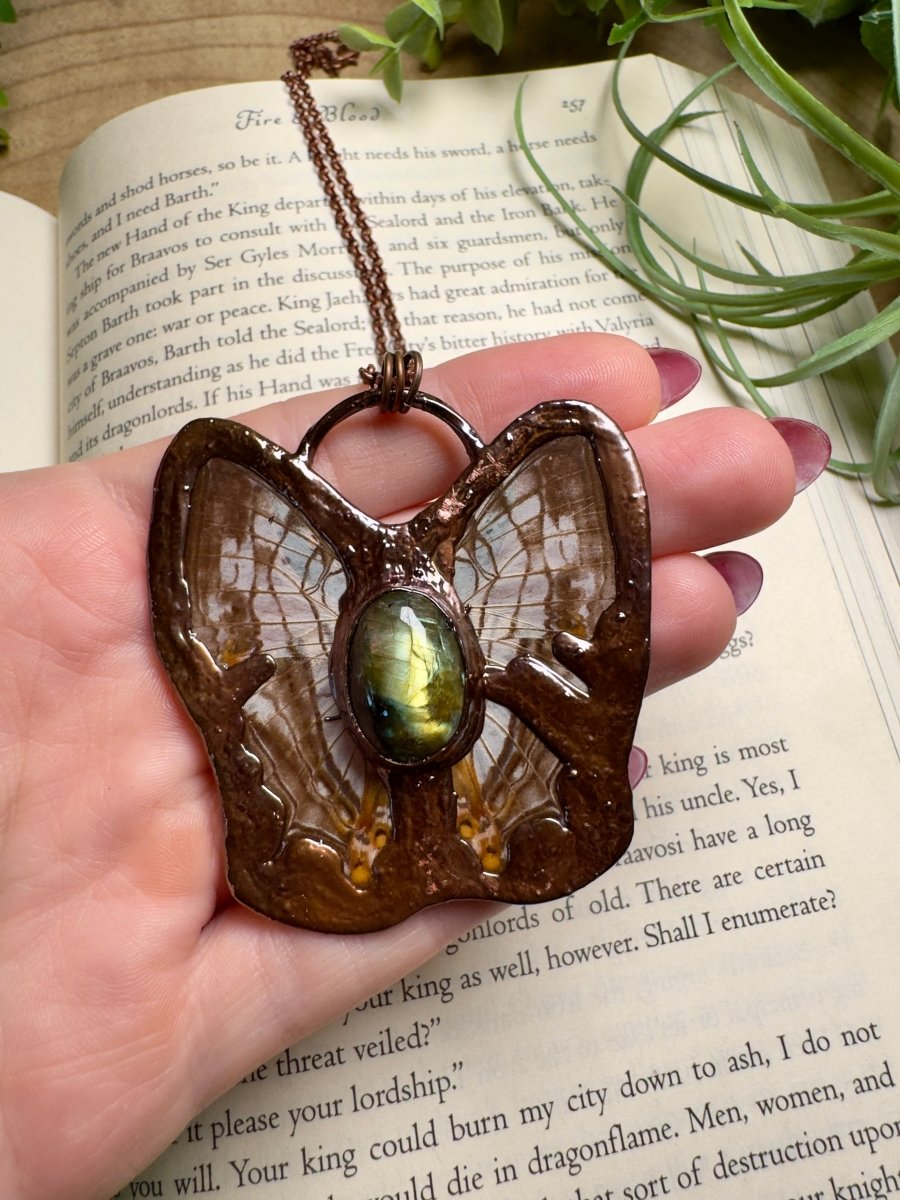 Labradorite and Butterfly Wing Statement Necklace | Copper Ashes