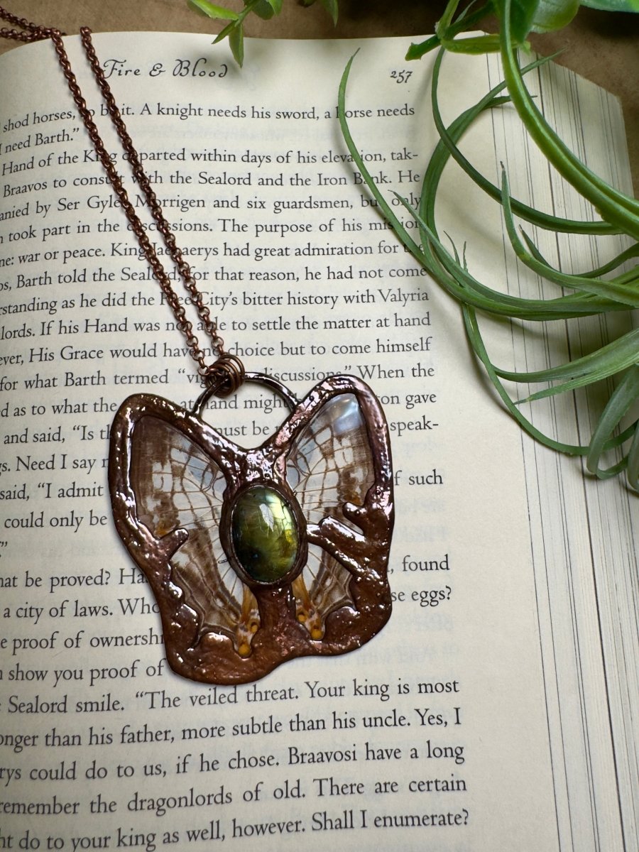 Labradorite and Butterfly Wing Statement Necklace | Copper Ashes