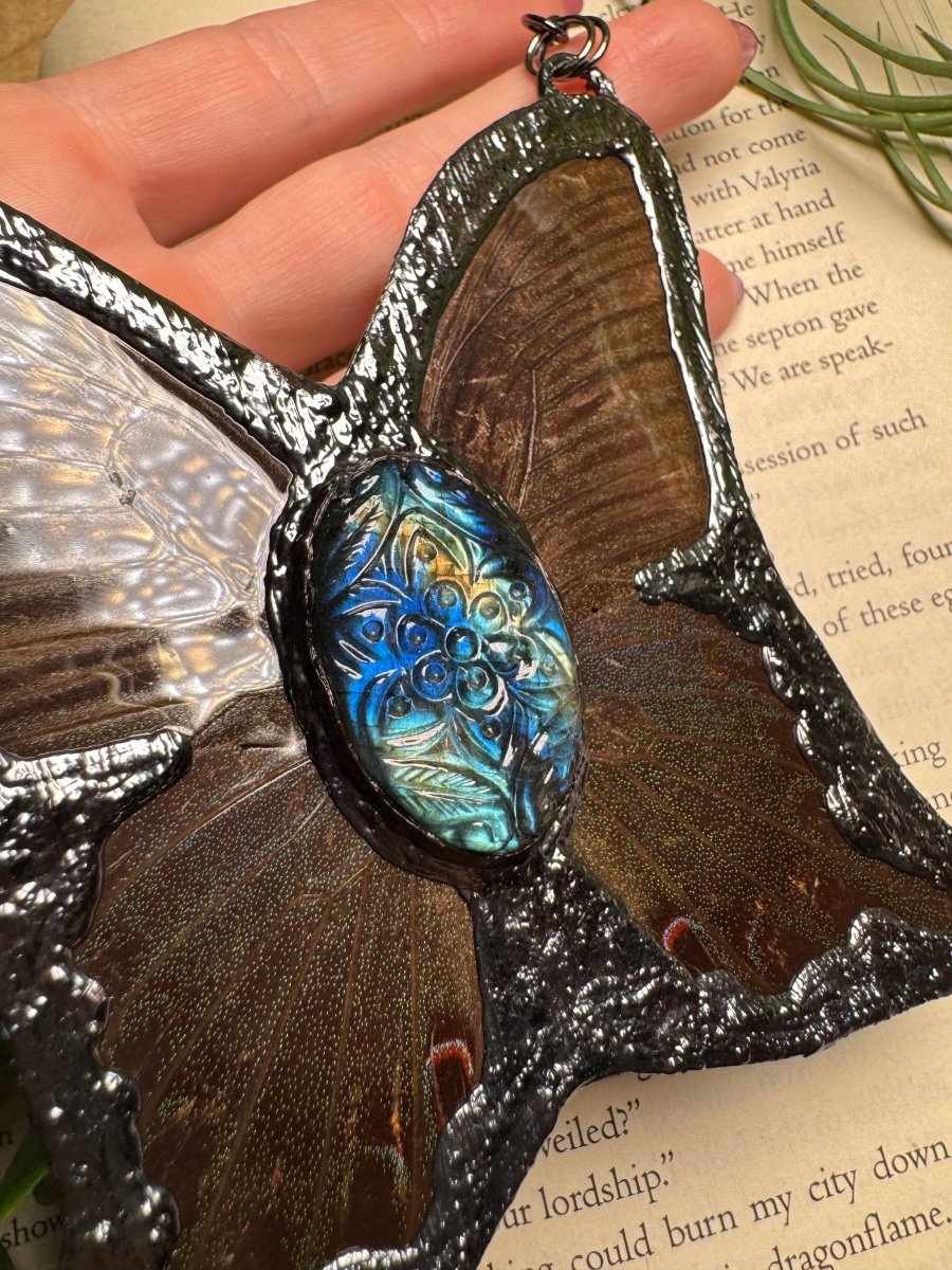 Labradorite and Butterfly Wing Statement Necklace | Copper Ashes