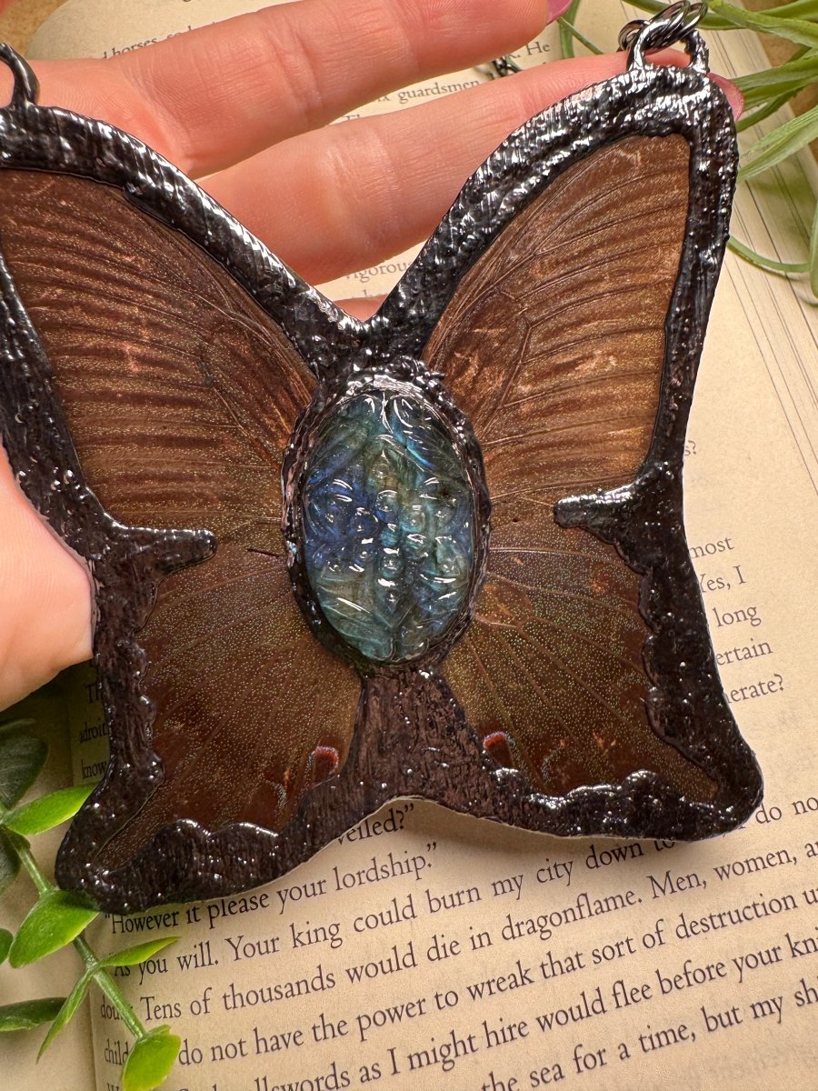 Labradorite and Butterfly Wing Statement Necklace | Copper Ashes
