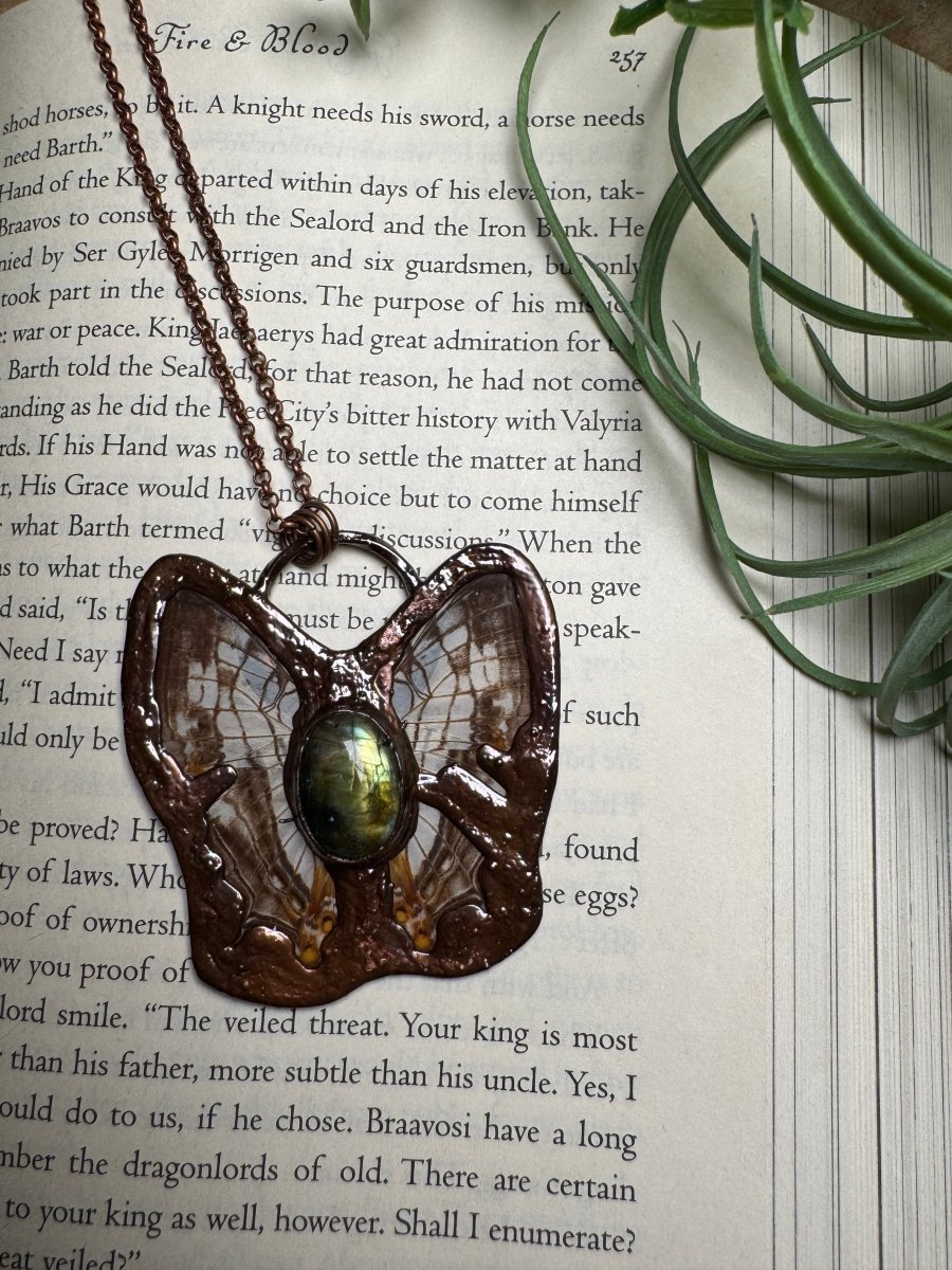 Labradorite and Butterfly Wing Statement Necklace | Copper Ashes